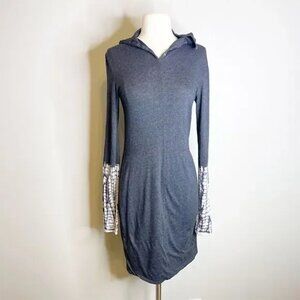 RAQUEL ALLEGRA Tie Die henley dress hooded heather blue white small